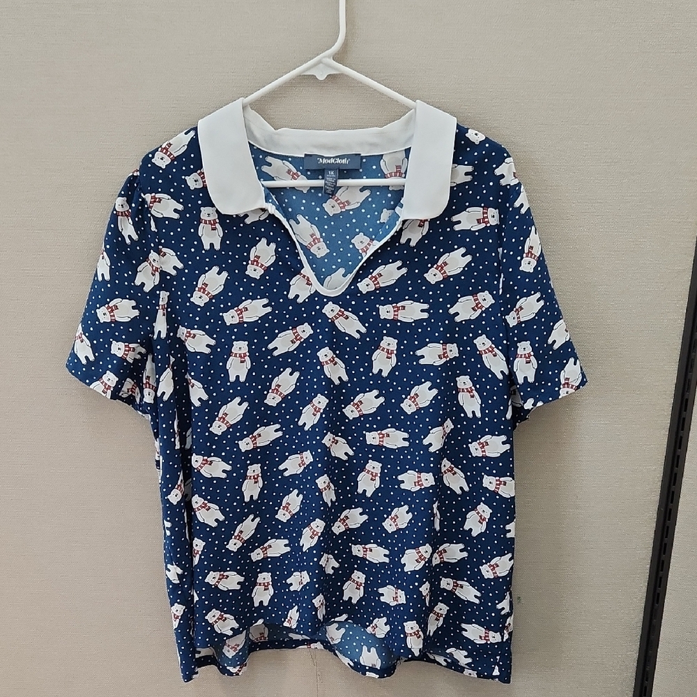 Modcloth Positive First Impressions Polar Bear Blouse Size 1X